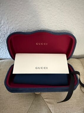 Gucci Sunglasses Case with Burgundy Interior and Navy Exterior velvet